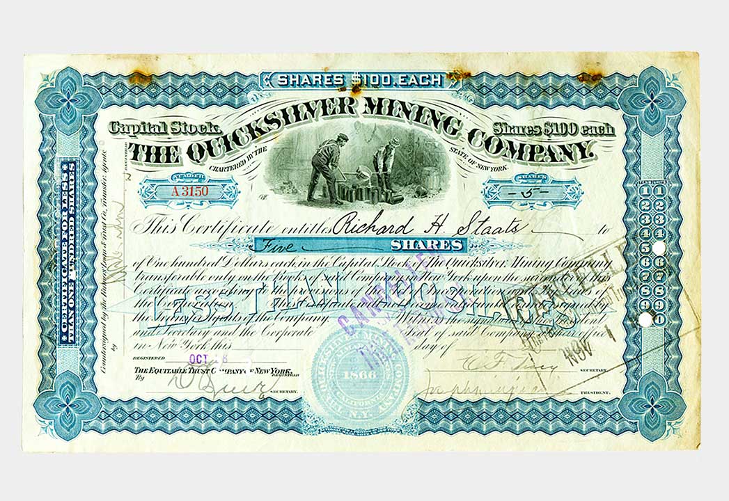 Quicksilver Mining Stock Certificate